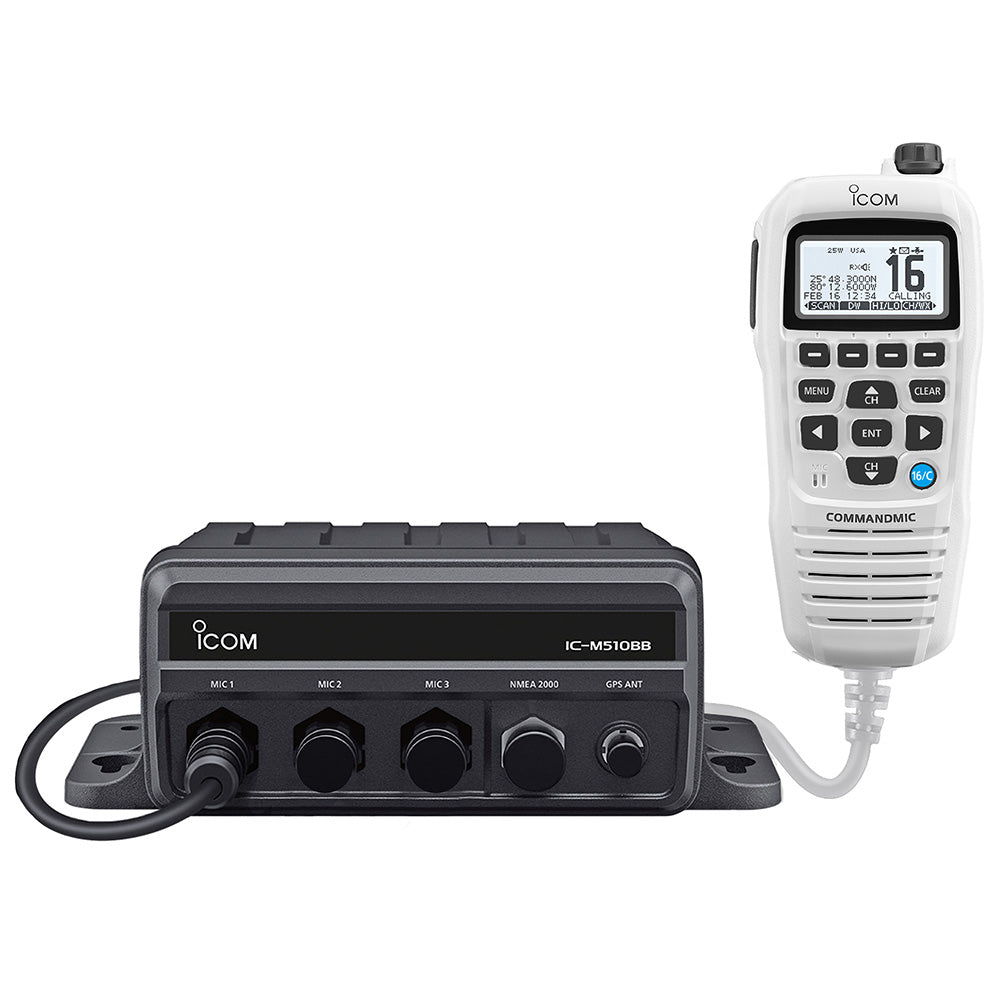 Icom ICM510BB GW 21 Black Box VHF wWhite Command Mic  3 Command Mic Ports M510BB GW 21 USA