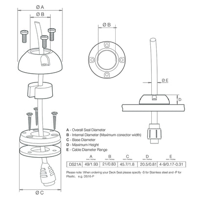 Scanstrut DS21AS Vertical Cable Seal  Stainless Steel DS21AS