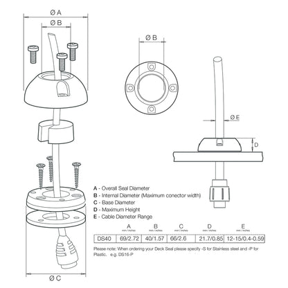 Scanstrut DS40S Vertical Cable Seal  Stainless Steel DS40S