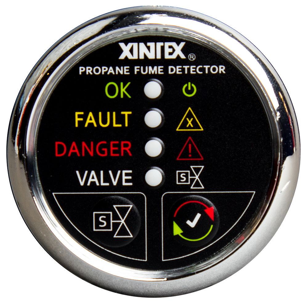 FireboyXintex Propane Fume Detector wPlastic Sensor  Solenoid Valve  Chrome Bezel Display P1CSR