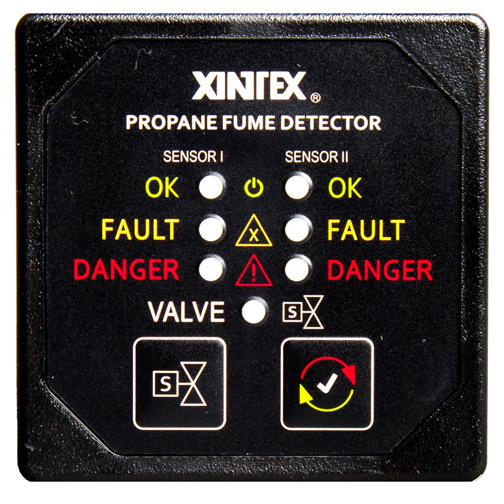 FireboyXintex Propane Fume Detector  Alarm w2 Plastic Sensors  Solenoid Valve  Square Black Bezel Display P2BSR
