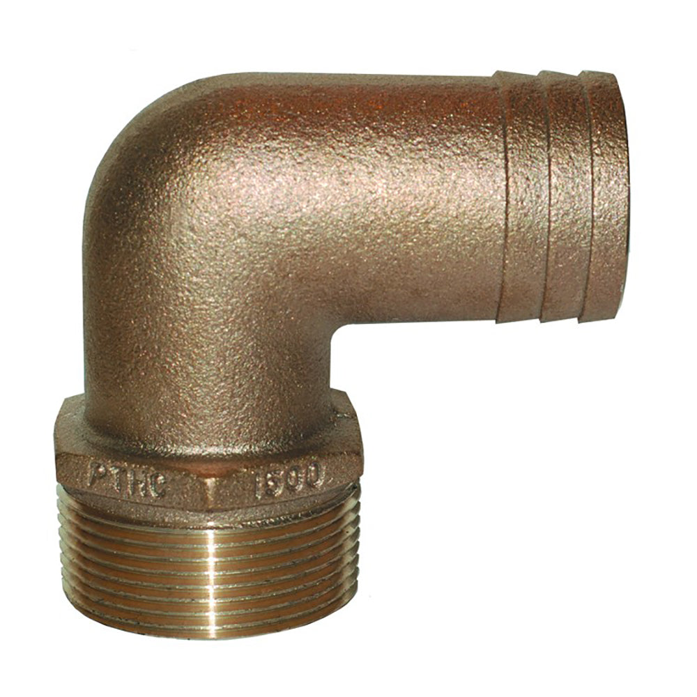 GROCO 112 NPT x 112 ID Bronze 90 Degree Pipe to Hose Fitting Standard Flow Elbow PTHC1500