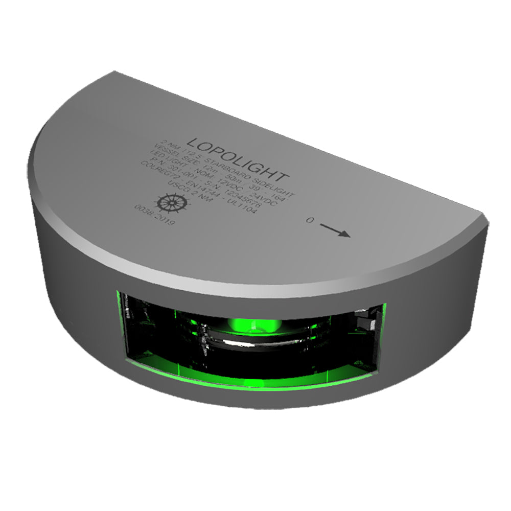 Lopolight Series 301001  Navigation Light  2NM  Vertical Mount  Green  Silver Housing  6M Cable 3010016M