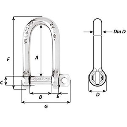 Wichard SelfLocking Long D Shackle  Diameter 8mm  516 1214W
