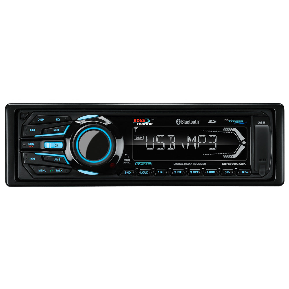 Boss Audio MR1308UABK Bluetooth  Fully Marinized MP3Compatible Digital Media Receiver wUSB  SD Memory Card Ports  Aux