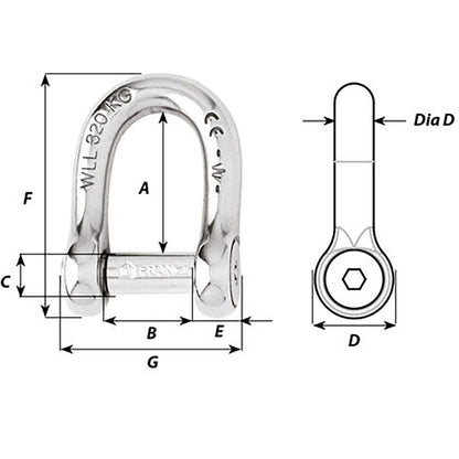 Wichard SelfLocking Allen Head Pin D Shackle  10mm Diameter  1332 1305W