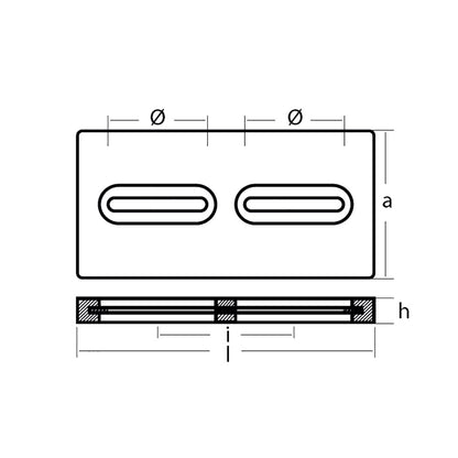 Tecnoseal Rectangular Zinc Plate Anode wInserts  12 x 6 x 1 TECDIVERSD